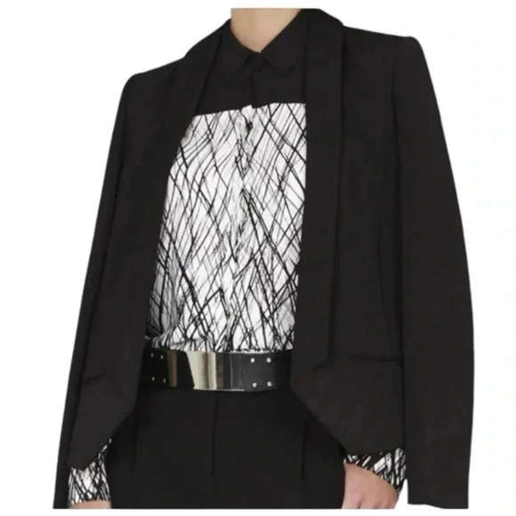 BCBG MAXAZRIA | Frederick Relaxed Open Front Angled Black Blazer Size L - Picture 2 of 10